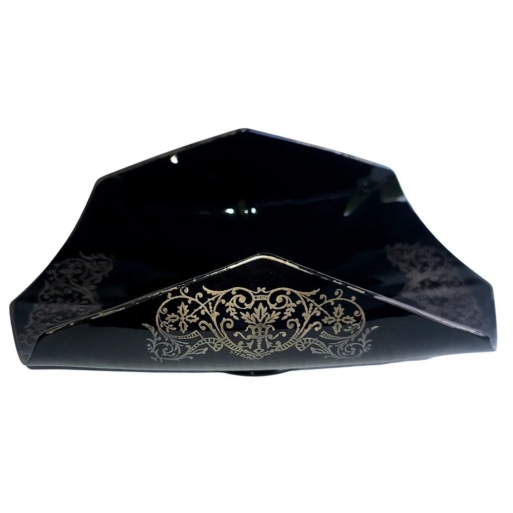 Vintage‎ 1940's Edwardian Style Sterling Silver Overlay Ebony Tri-Corner Bowl